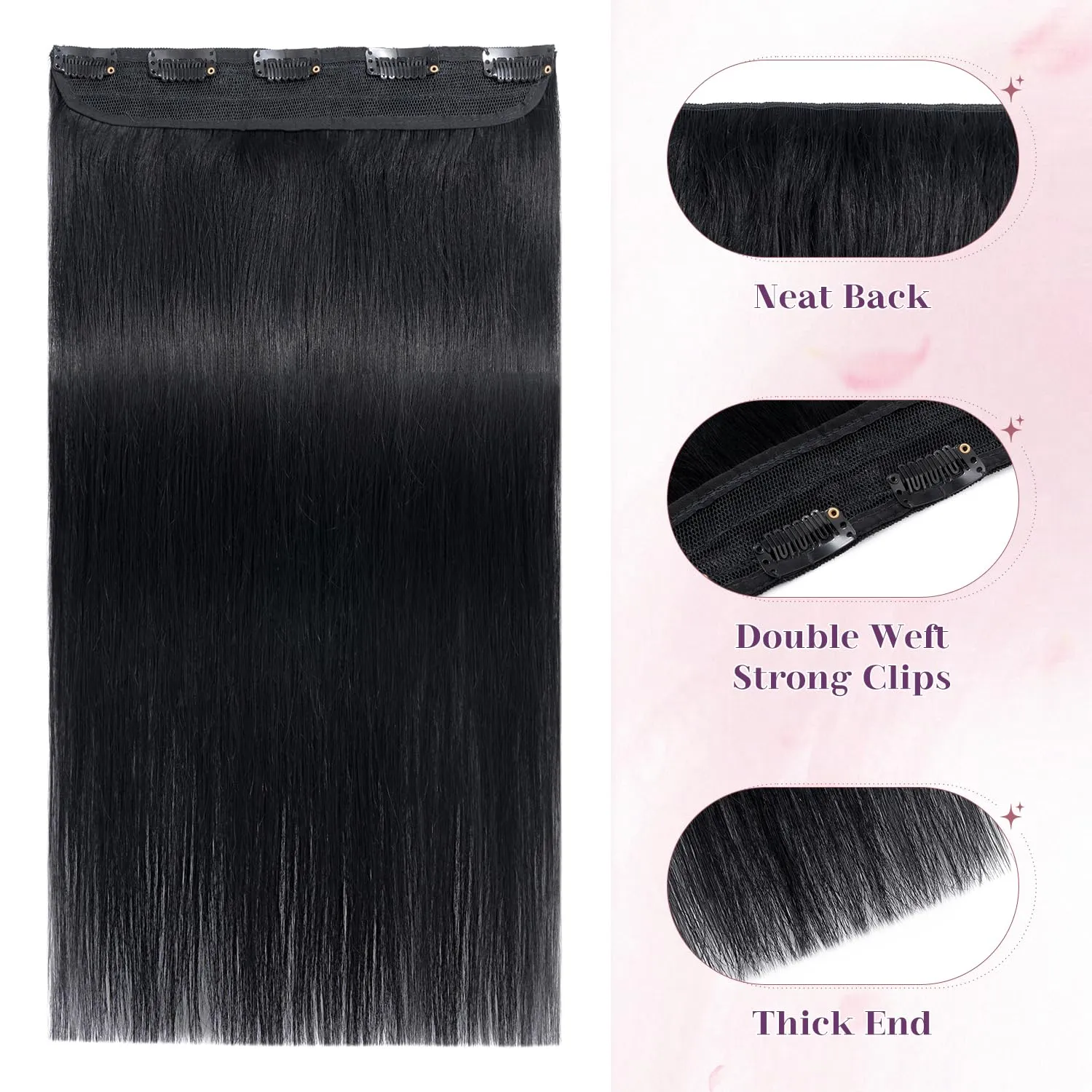 S-noilite One Piece Hair Extensions Clip in Human Hair 5 Clips 3/4 Full Head Clip on Remy Hair Extension for Women,One-Piece Design Adding Hair Volume 10 Inch 40g #Jet Black