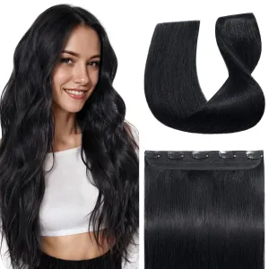 S-noilite One Piece Hair Extensions Clip in Human Hair 5 Clips 3/4 Full Head Clip on Remy Hair Extension for Women,One-Piece Design Adding Hair Volume 10 Inch 40g #Jet Black