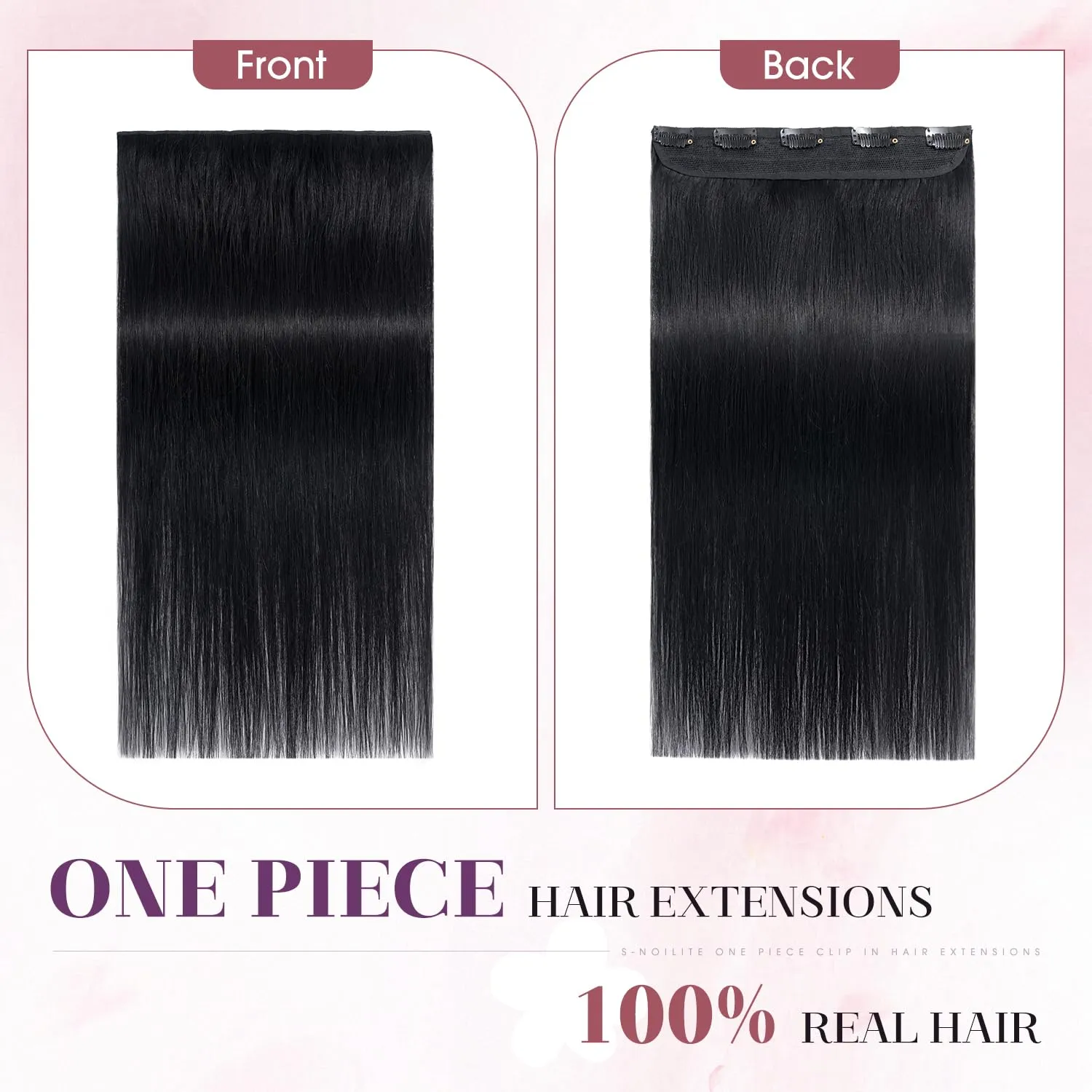 S-noilite One Piece Hair Extensions Clip in Human Hair 5 Clips 3/4 Full Head Clip on Remy Hair Extension for Women,One-Piece Design Adding Hair Volume 10 Inch 40g #Jet Black