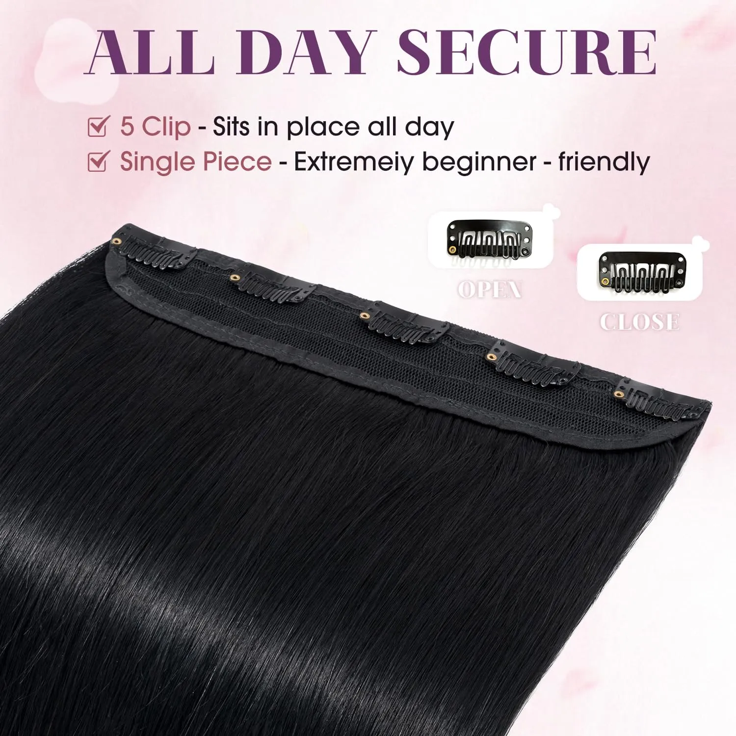 S-noilite One Piece Hair Extensions Clip in Human Hair 5 Clips 3/4 Full Head Clip on Remy Hair Extension for Women,One-Piece Design Adding Hair Volume 10 Inch 40g #Jet Black