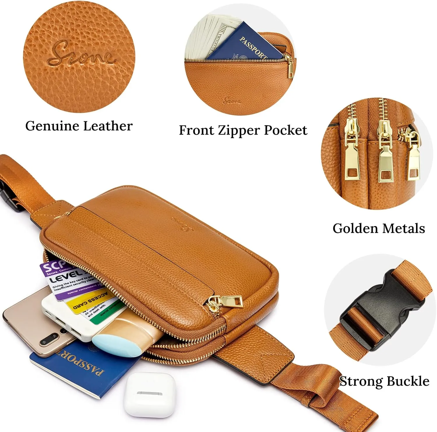 S-ZONE Fanny Packs for Women Genuine Leather RFID Blocking Crossbody Bags Purses Sling Waist Chest Bag Gifts Travel Running Adjustable Strap Men