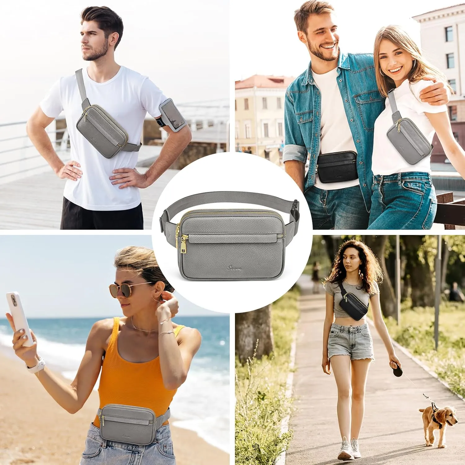 S-ZONE Fanny Packs for Women Genuine Leather RFID Blocking Crossbody Bags Purses Sling Waist Chest Bag Gifts Travel Running Adjustable Strap Men