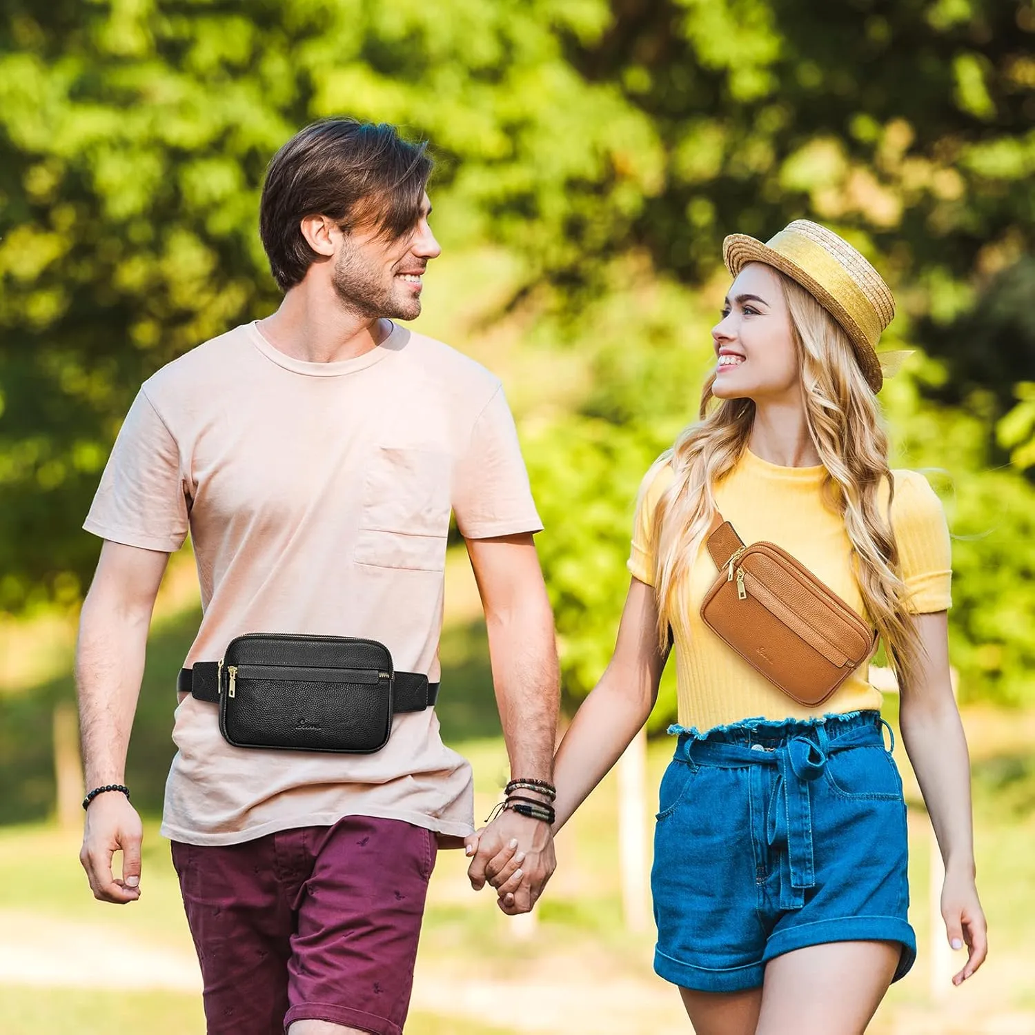 S-ZONE Fanny Packs for Women Genuine Leather RFID Blocking Crossbody Bags Purses Sling Waist Chest Bag Gifts Travel Running Adjustable Strap Men