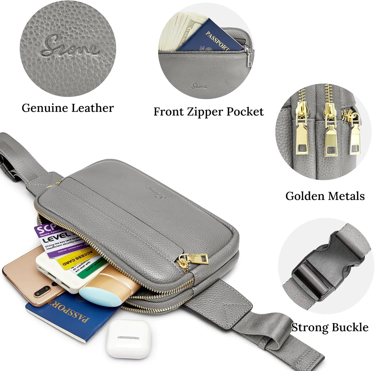 S-ZONE Fanny Packs for Women Genuine Leather RFID Blocking Crossbody Bags Purses Sling Waist Chest Bag Gifts Travel Running Adjustable Strap Men