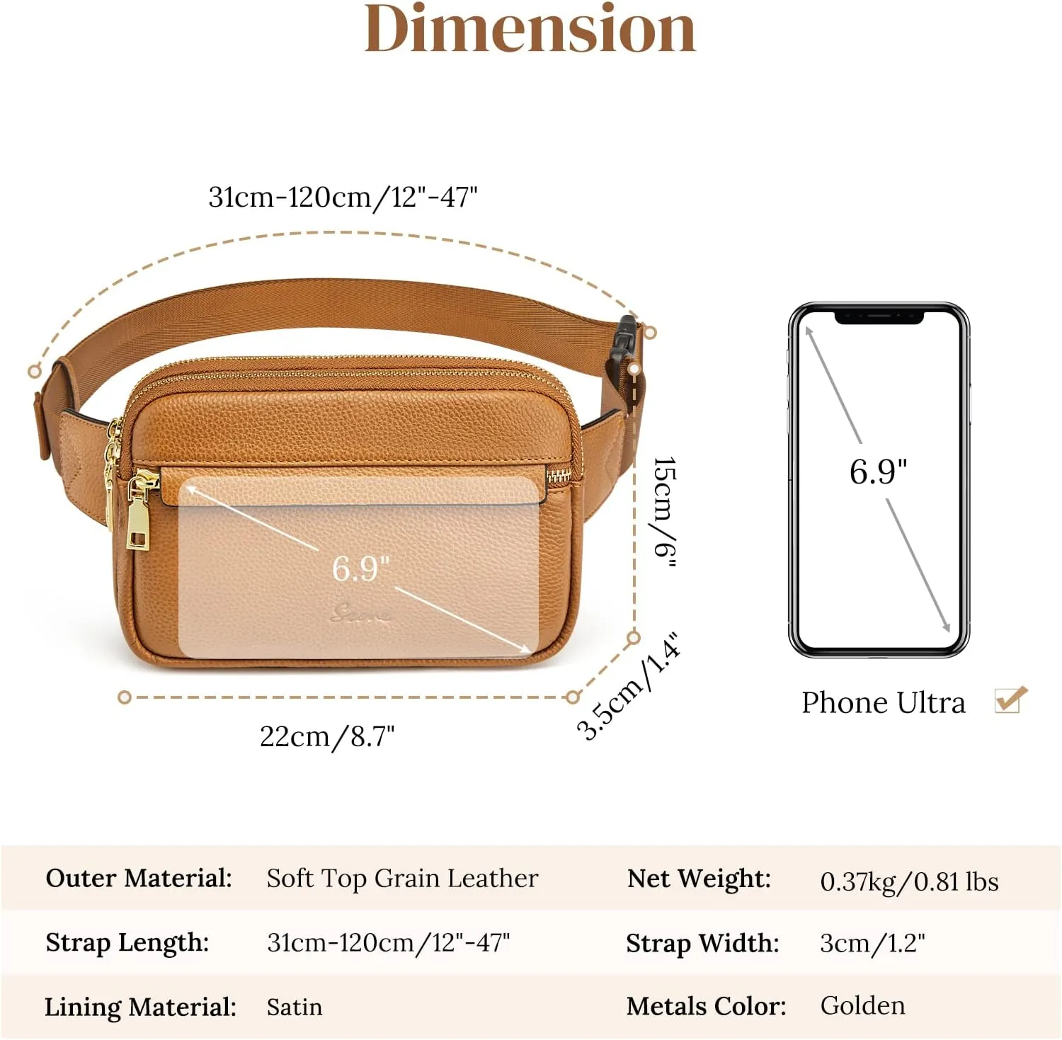 S-ZONE Fanny Packs for Women Genuine Leather RFID Blocking Crossbody Bags Purses Sling Waist Chest Bag Gifts Travel Running Adjustable Strap Men