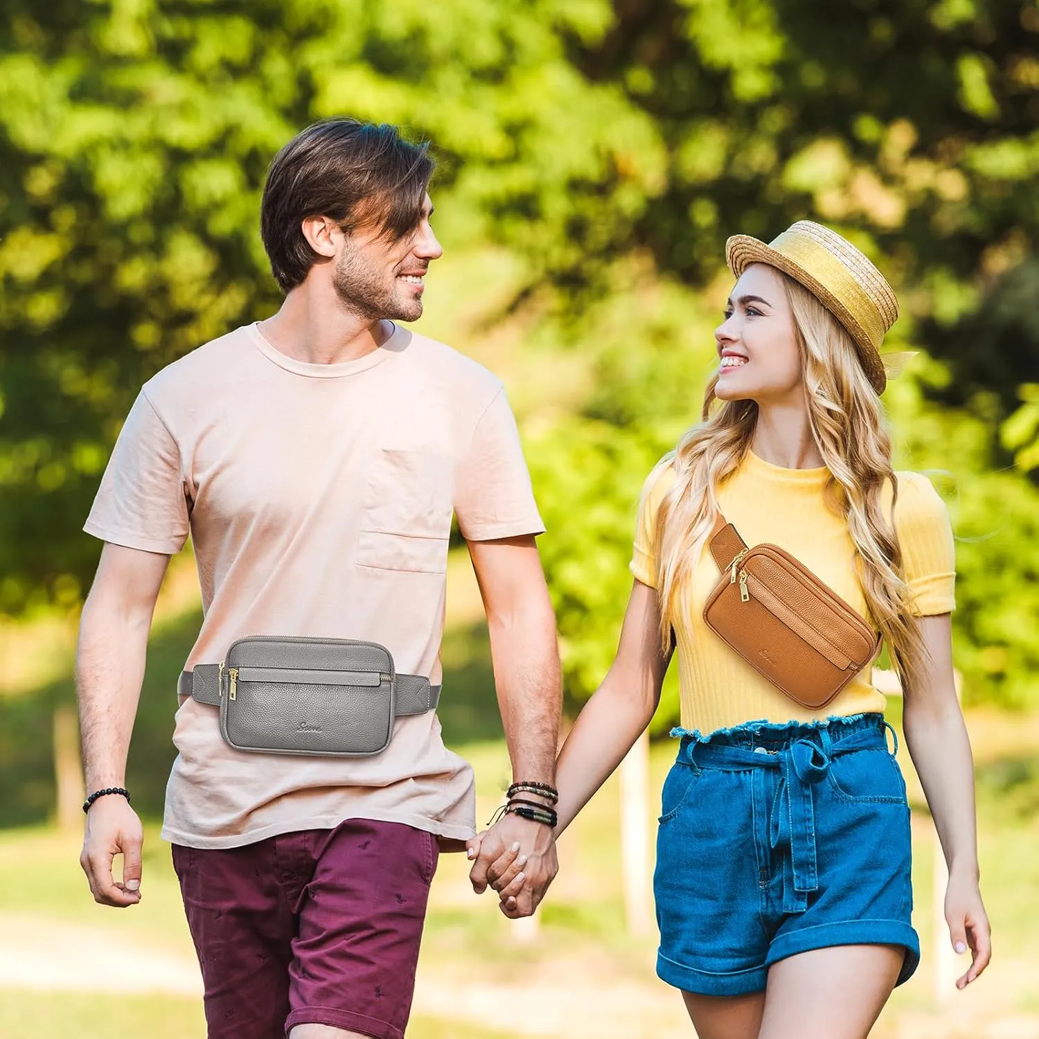 S-ZONE Fanny Packs for Women Genuine Leather RFID Blocking Crossbody Bags Purses Sling Waist Chest Bag Gifts Travel Running Adjustable Strap Men