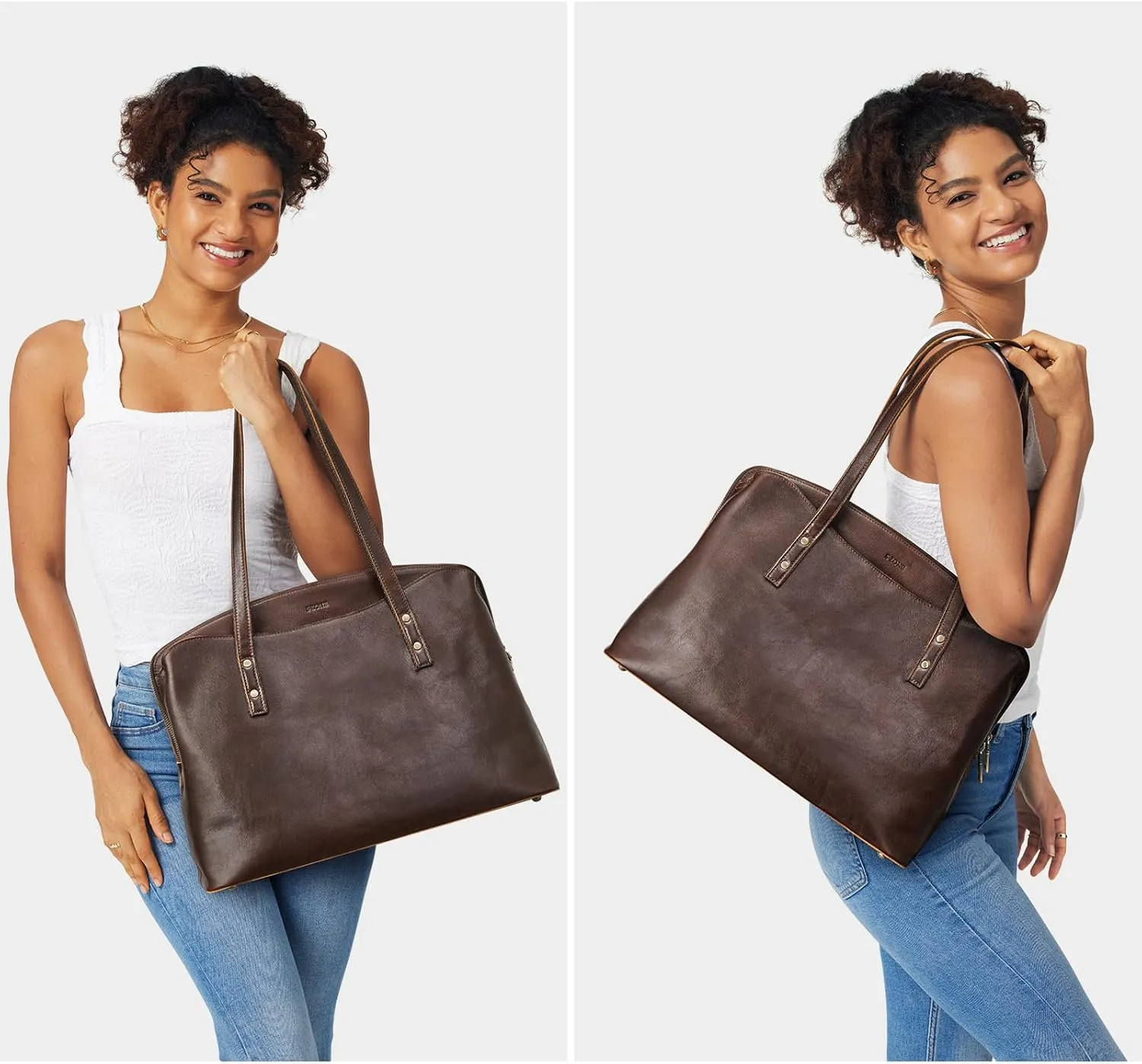 S-ZONE Leather Tote Bag for Women Large Capacity Work Shoulder Handbags Purses