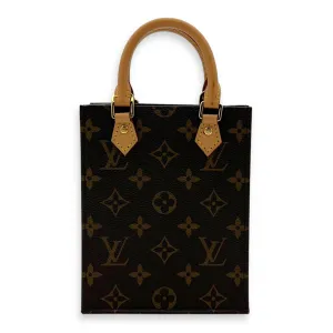 Sac Plat Petite Brown Top Handle Bag in Monogram Coated Canvas, Gold hardware
