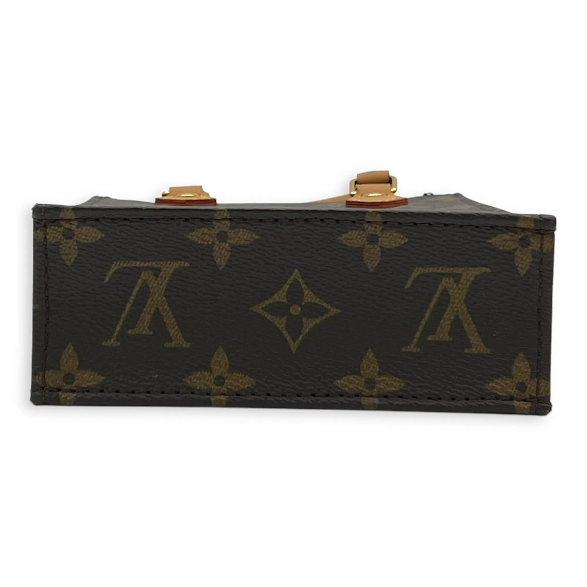 Sac Plat Petite Brown Top Handle Bag in Monogram Coated Canvas, Gold hardware