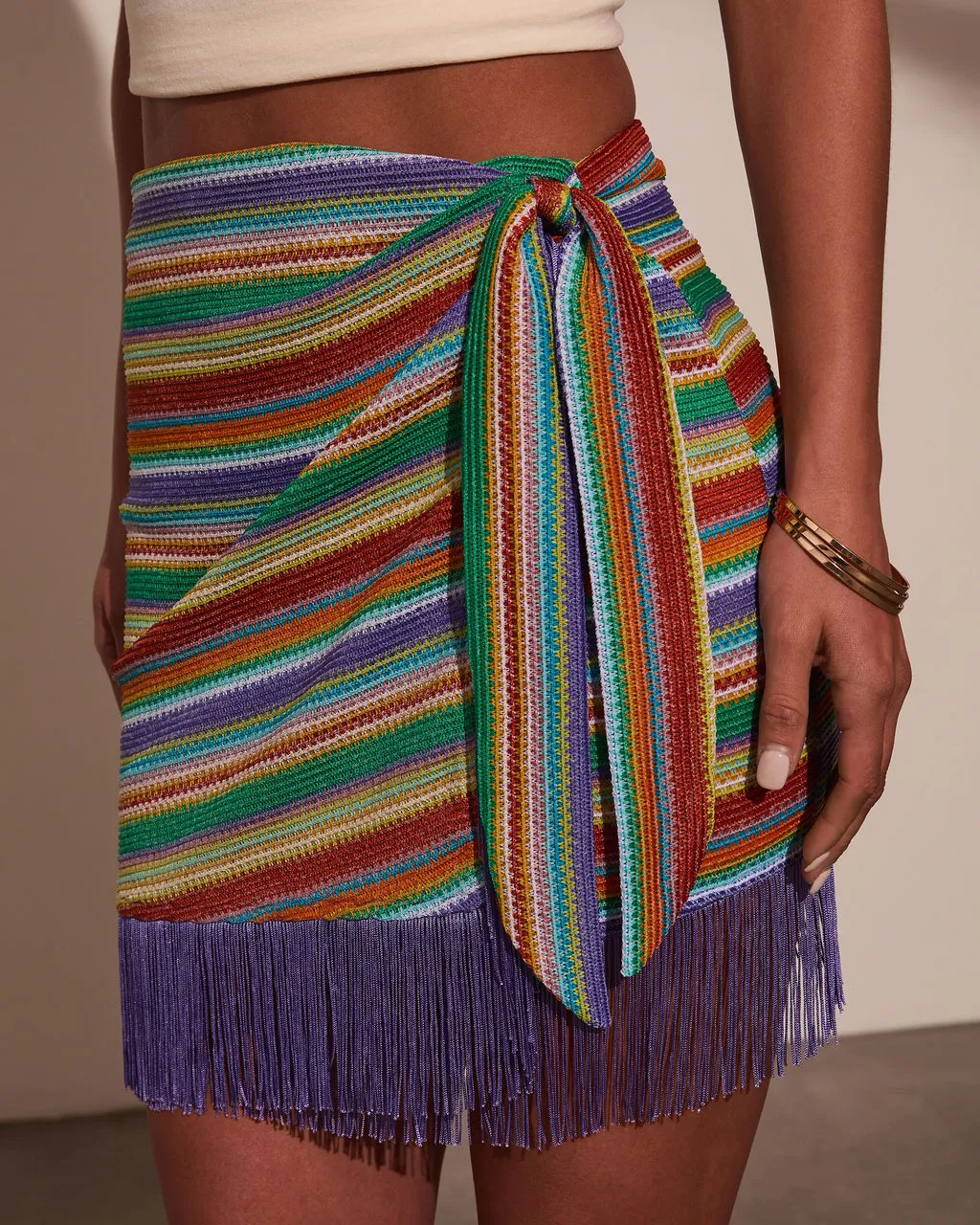 Salma Stripe Fringe Hem Mini Skirt