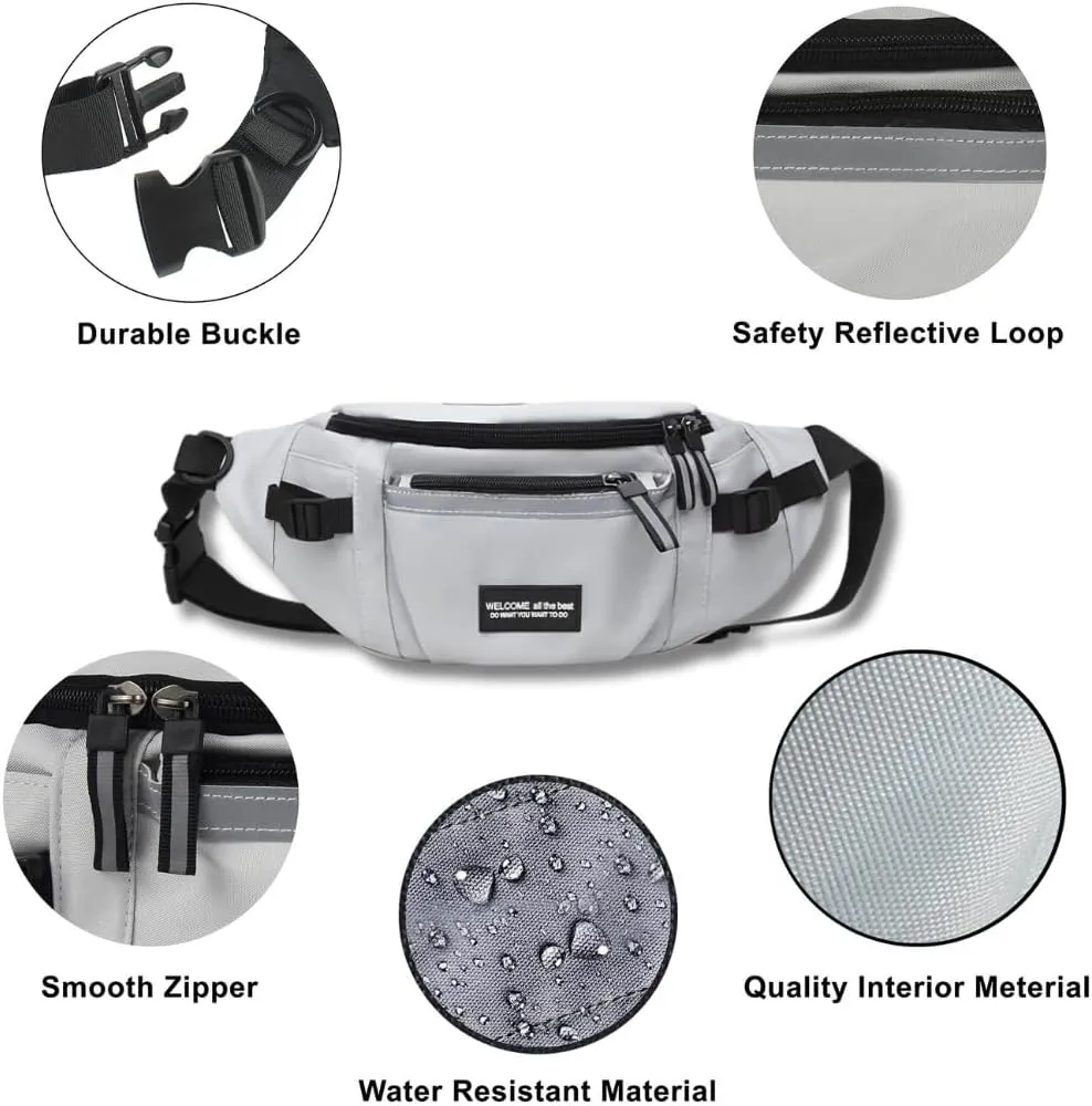 SAMAZON Grey Crossbody Waist Bag for Men & Women – Water-Resistant Sling Bag with Adjustable Strap, Multi-Pocket Fanny Pack for Travel, Hiking, Outdoor, and Everyday Use