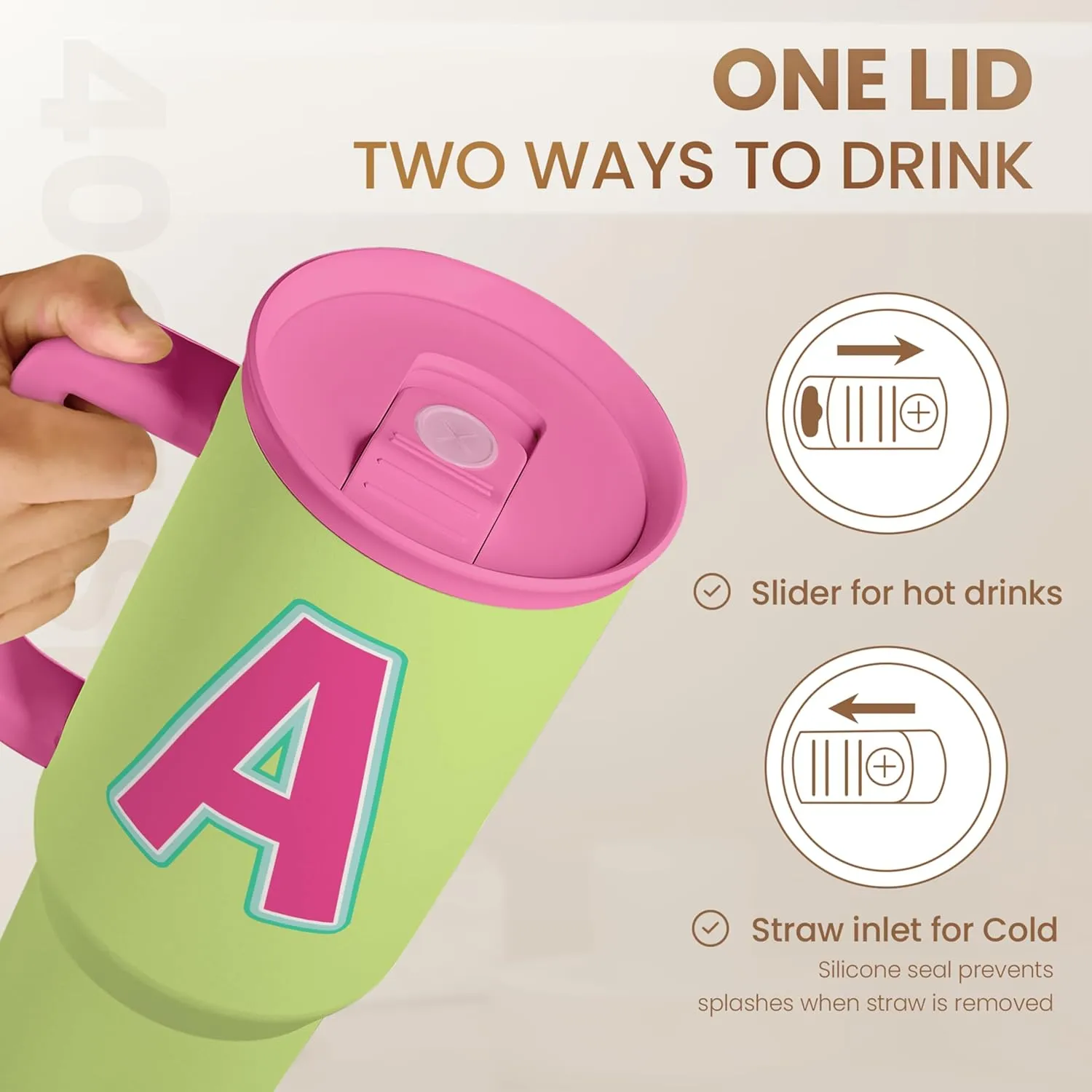 SANDJEST Monogrammed Tumbler with Handle 40oz, Letter A Tumblers Coffee Travel Cup with Straw, Personalized Monogram Initial Gifts for Women Girls, Customized Gifts for Christmas Birthday Mothers Day