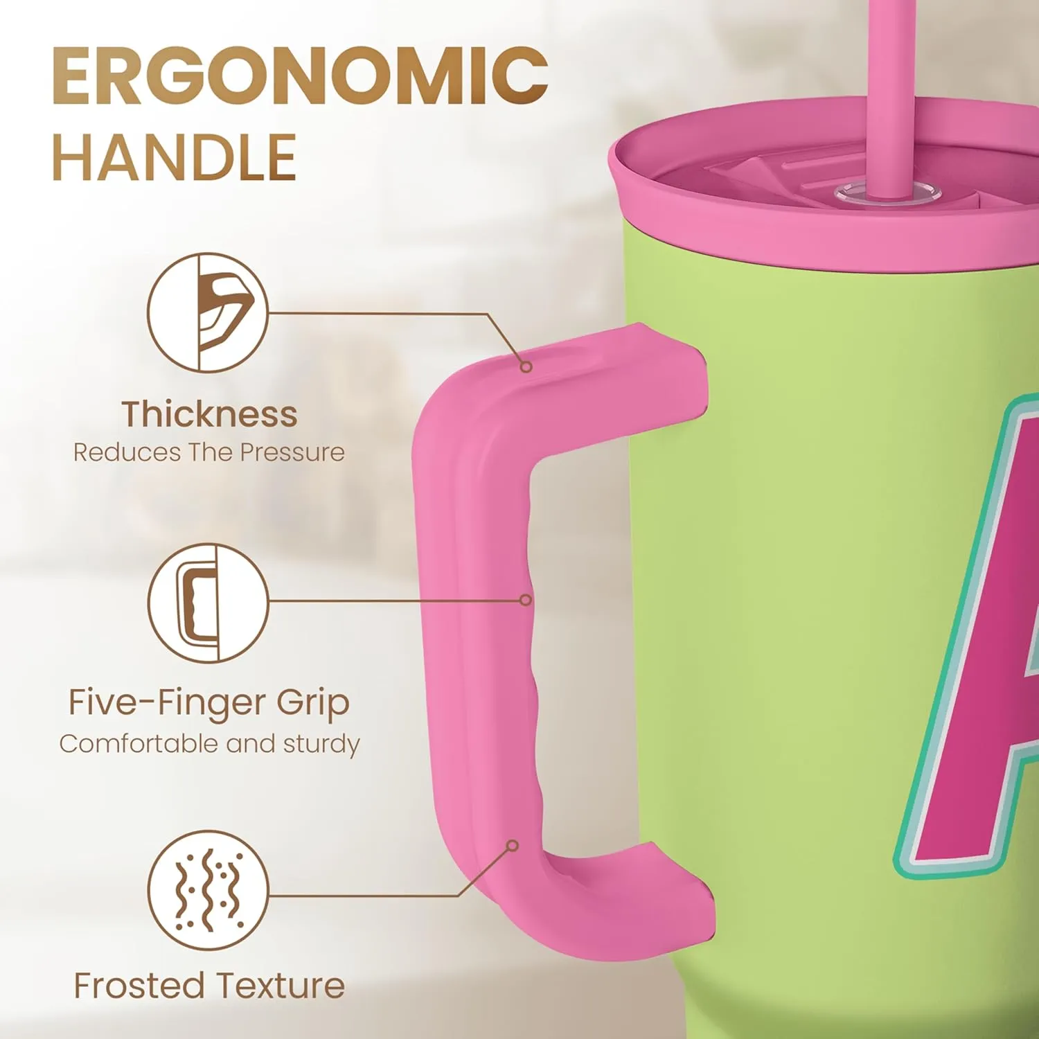 SANDJEST Monogrammed Tumbler with Handle 40oz, Letter A Tumblers Coffee Travel Cup with Straw, Personalized Monogram Initial Gifts for Women Girls, Customized Gifts for Christmas Birthday Mothers Day