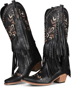 SaraIris Women's Cowgirl Boots Knee High Fringe Boots
