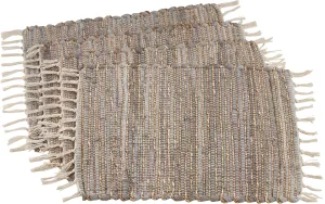 SARO LIFESTYLE 2891.BG1420B Côtier Collection Chindi Placemats With Fringe Edges (Set of 4) 14" x 20" Blue-Grey