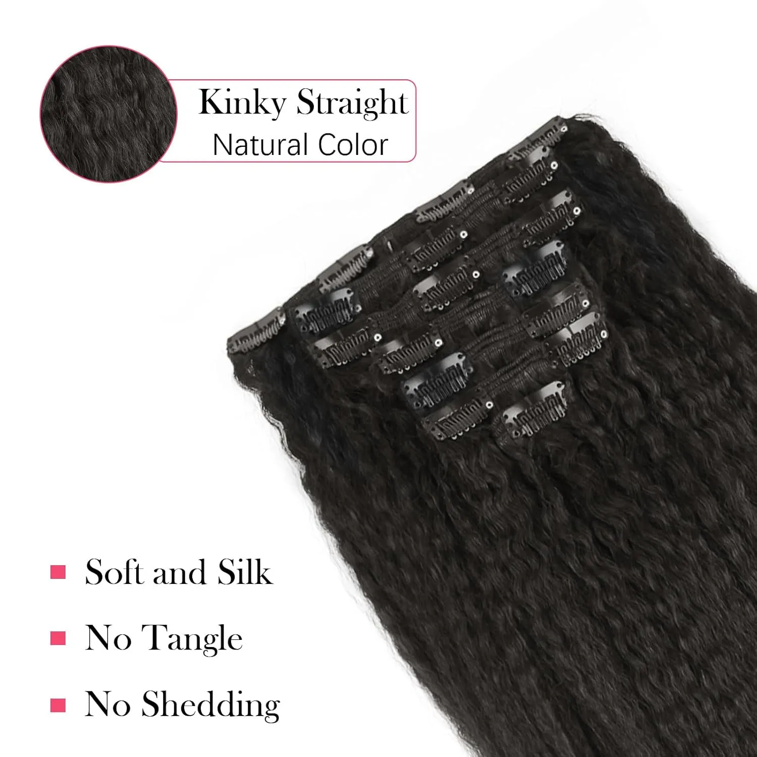Sassina Afro Kinky Straight Clip-ins Human Hair Extensions For Black Women Natural Color Double Weft Clip on Remy Hair Exensions Full Head Set 18 Inch 120Grams 7Pcs