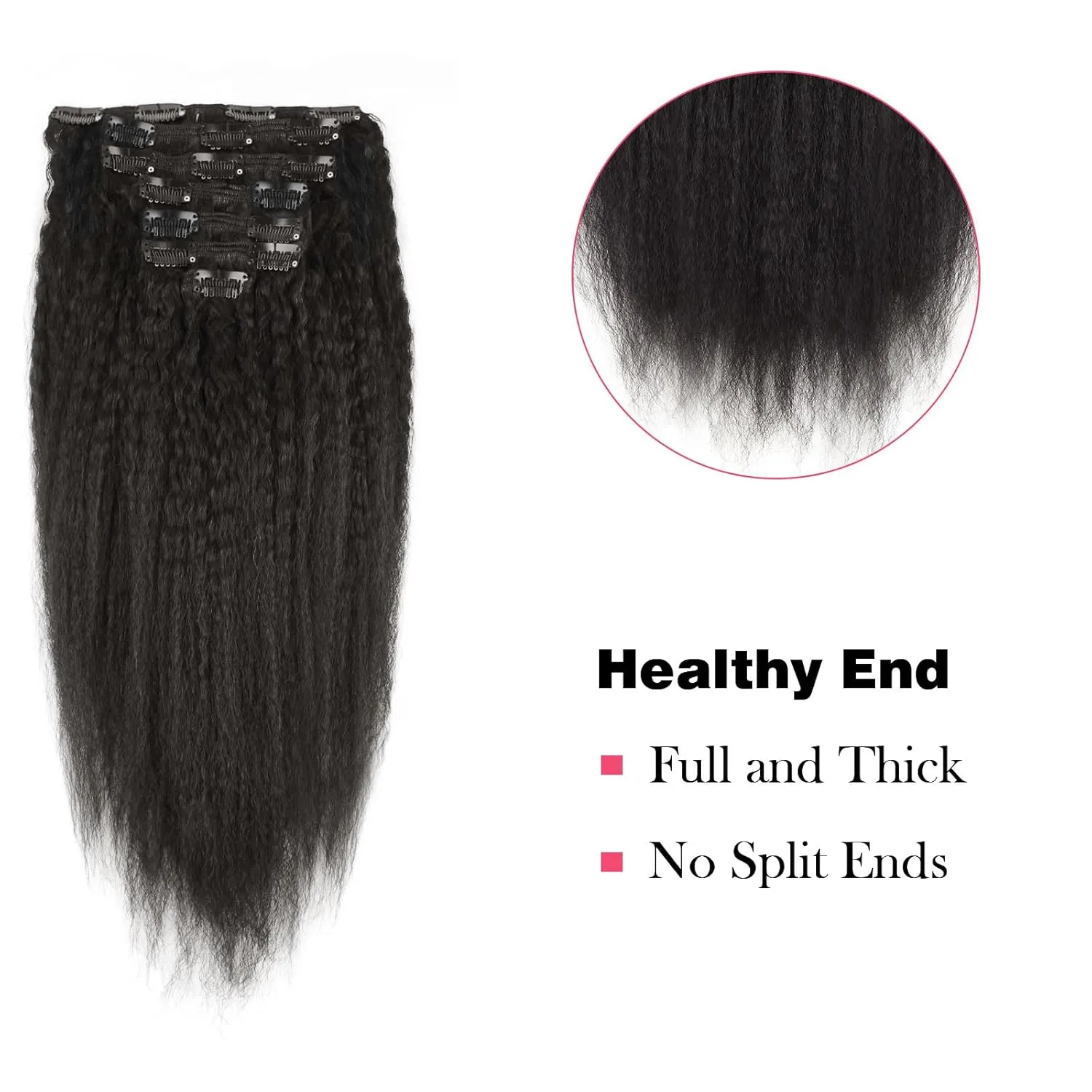Sassina Afro Kinky Straight Clip-ins Human Hair Extensions For Black Women Natural Color Double Weft Clip on Remy Hair Exensions Full Head Set 18 Inch 120Grams 7Pcs