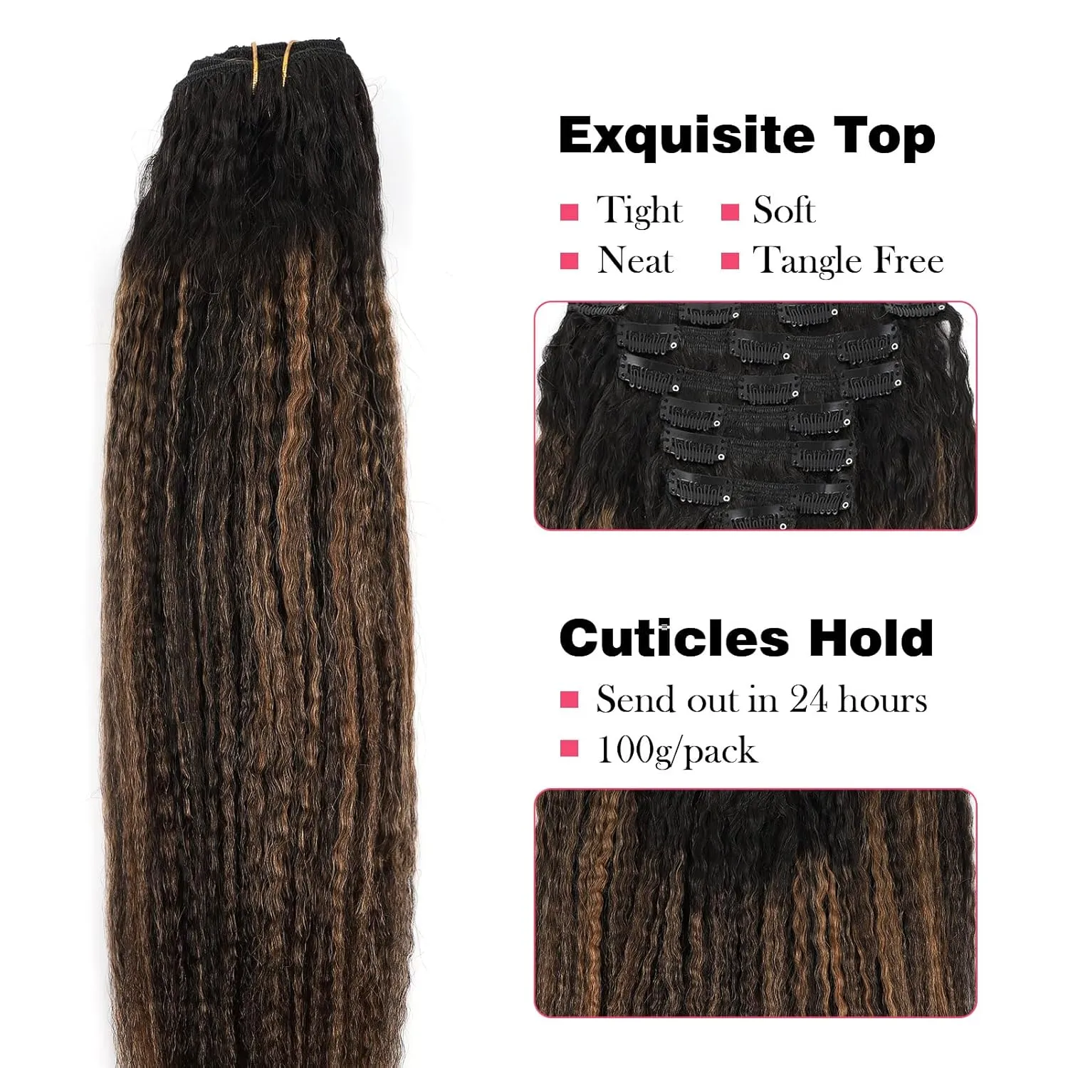 Sassina Clip in Hair Extensions Human Hair for African American Women Two Tone Natural Black to Light Auburn Clip ins Hair Extensions for Full Head 14 Inch 120 Gram 7 Pcs #T1B/1BP30