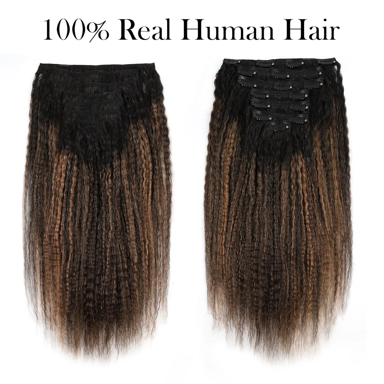 Sassina Clip in Hair Extensions Human Hair for African American Women Two Tone Natural Black to Light Auburn Clip ins Hair Extensions for Full Head 14 Inch 120 Gram 7 Pcs #T1B/1BP30