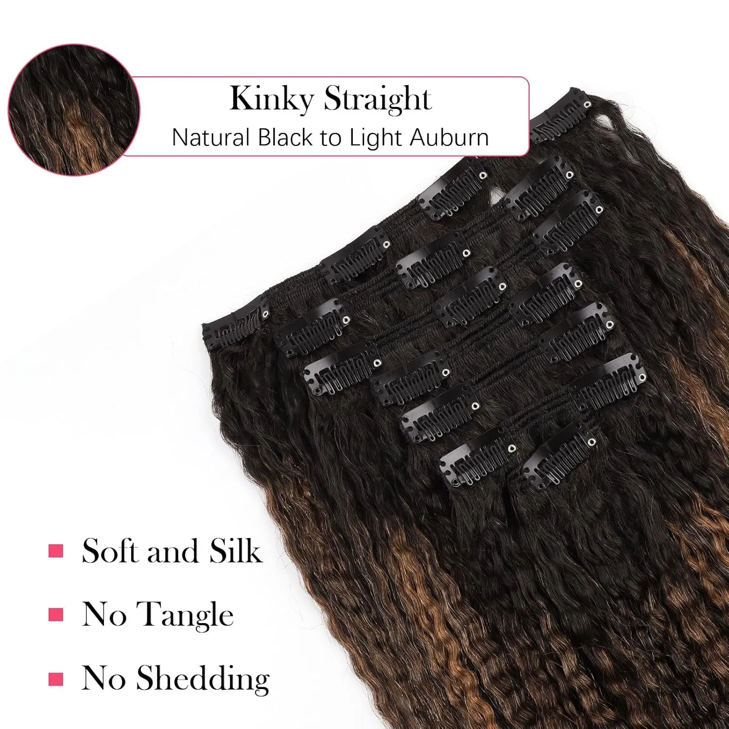 Sassina Clip in Hair Extensions Human Hair for African American Women Two Tone Natural Black to Light Auburn Clip ins Hair Extensions for Full Head 14 Inch 120 Gram 7 Pcs #T1B/1BP30