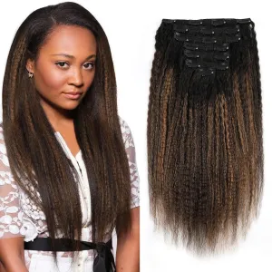 Sassina Clip in Hair Extensions Human Hair for African American Women Two Tone Natural Black to Light Auburn Clip ins Hair Extensions for Full Head 14 Inch 120 Gram 7 Pcs #T1B/1BP30