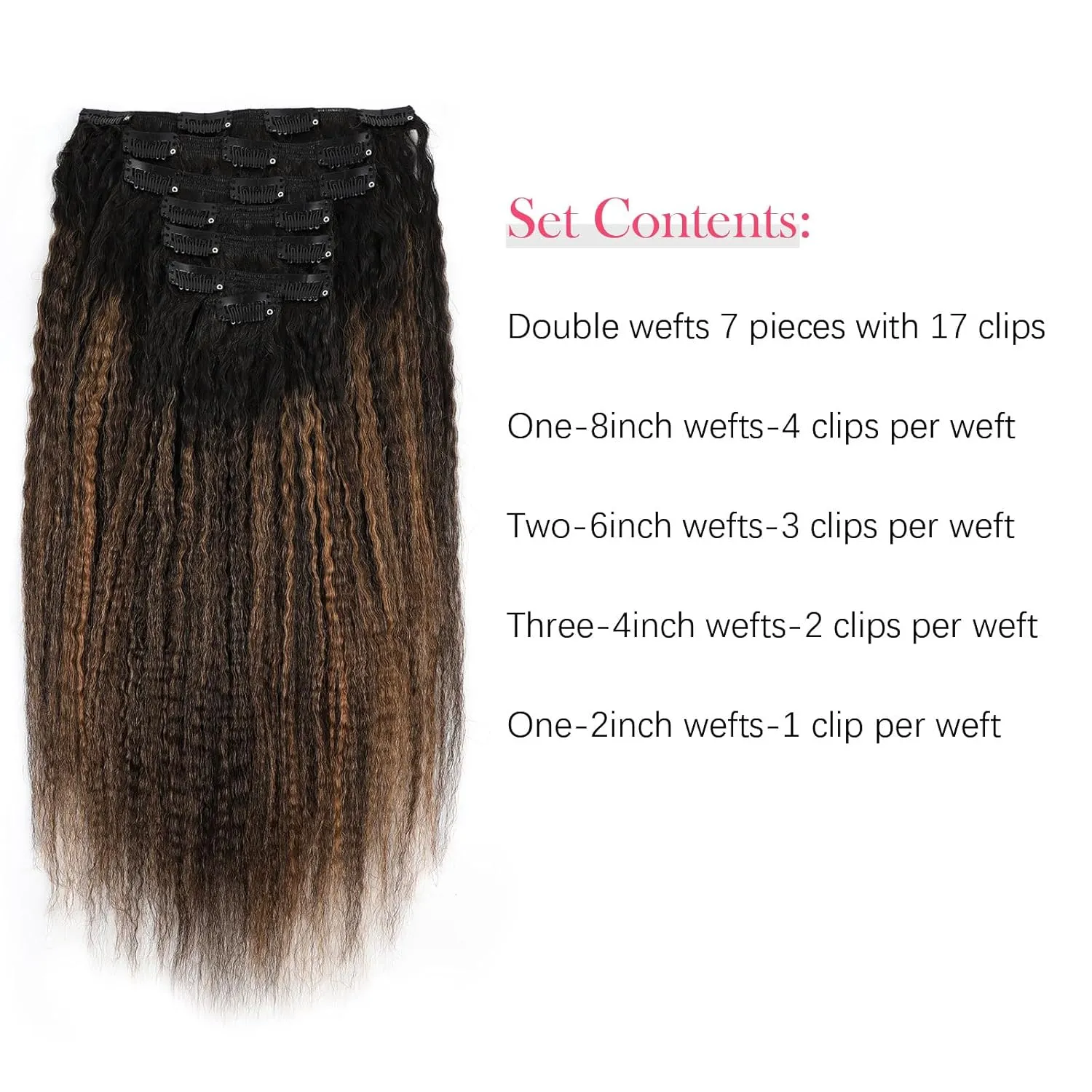 Sassina Clip in Hair Extensions Human Hair for African American Women Two Tone Natural Black to Light Auburn Clip ins Hair Extensions for Full Head 14 Inch 120 Gram 7 Pcs #T1B/1BP30