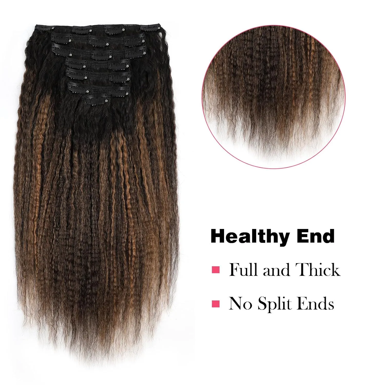 Sassina Clip in Hair Extensions Human Hair for African American Women Two Tone Natural Black to Light Auburn Clip ins Hair Extensions for Full Head 14 Inch 120 Gram 7 Pcs #T1B/1BP30