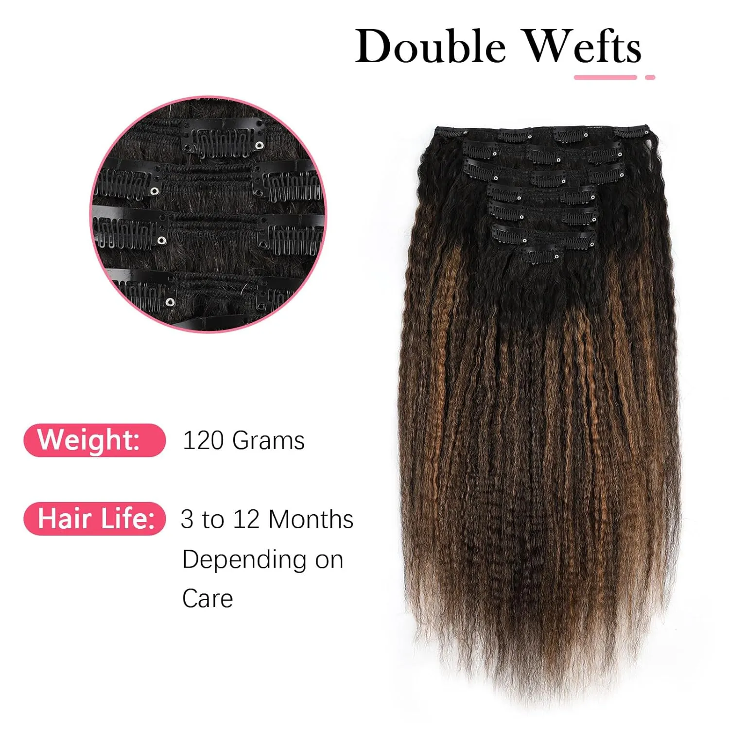 Sassina Clip in Hair Extensions Human Hair for African American Women Two Tone Natural Black to Light Auburn Clip ins Hair Extensions for Full Head 14 Inch 120 Gram 7 Pcs #T1B/1BP30
