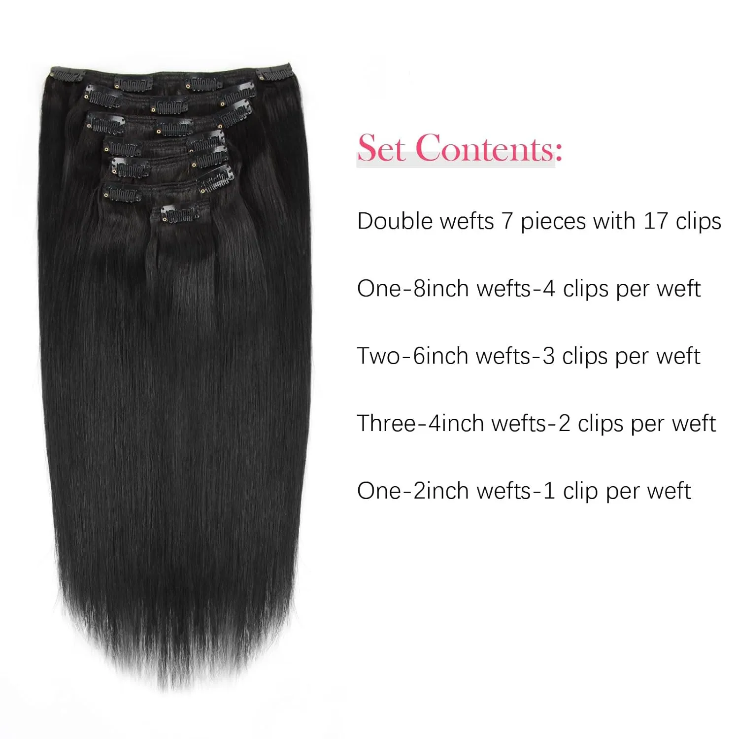 Sassina Clip in Silky Straight Hair Extensions Double Wefts Remy Human Hair Extensions For Black Women Real Human hair 7 Clips and 7 Pieces 120 Gram 14 Inch
