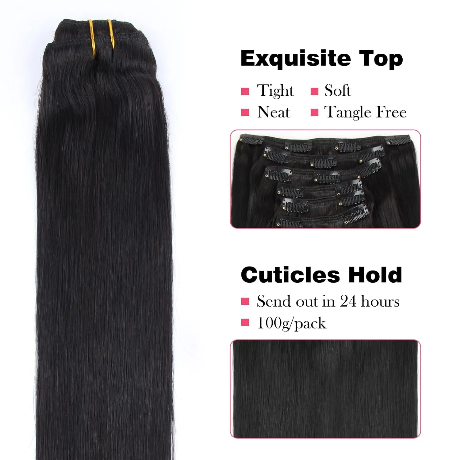 Sassina Clip in Silky Straight Hair Extensions Double Wefts Remy Human Hair Extensions For Black Women Real Human hair 7 Clips and 7 Pieces 120 Gram 14 Inch