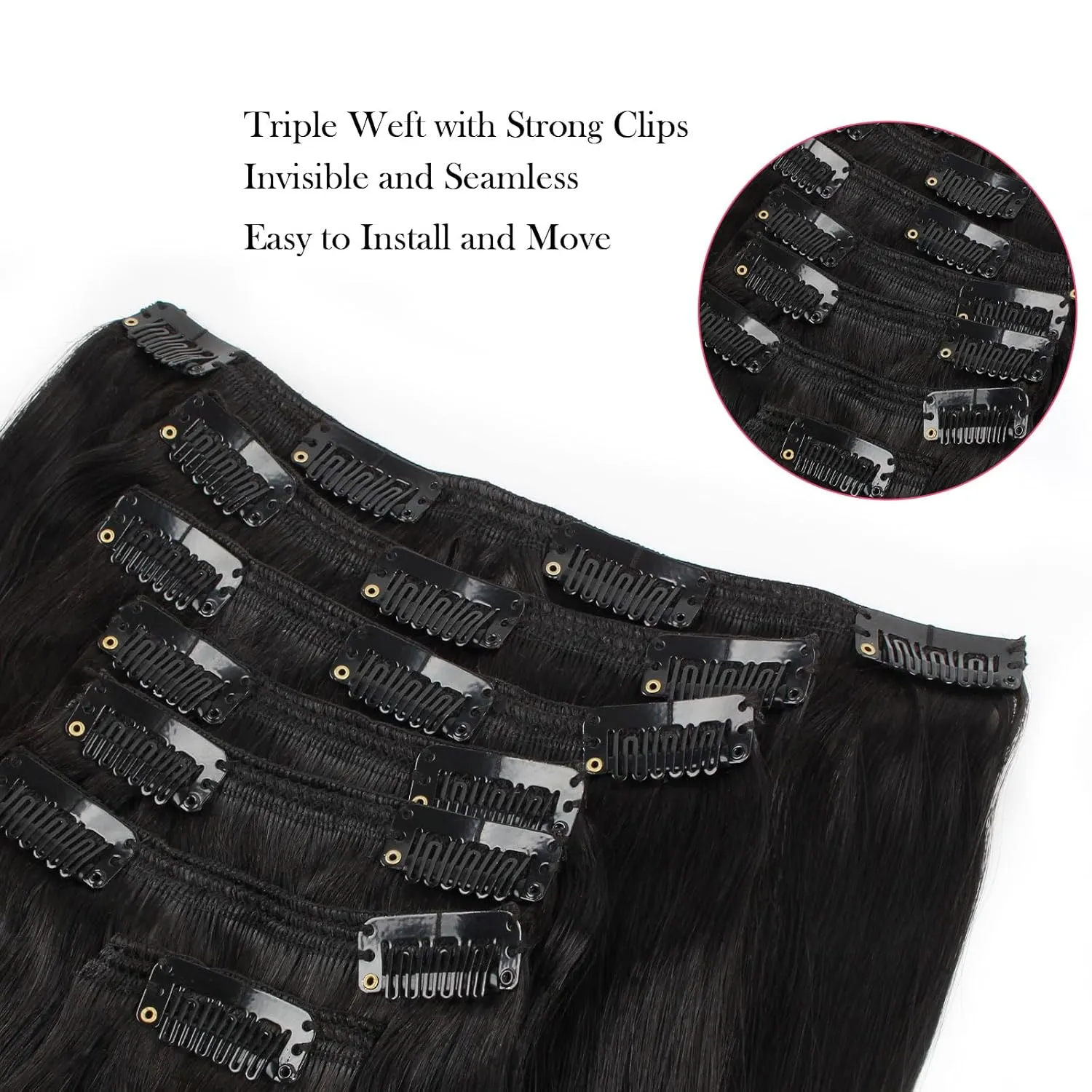 Sassina Clip in Silky Straight Hair Extensions Double Wefts Remy Human Hair Extensions For Black Women Real Human hair 7 Clips and 7 Pieces 120 Gram 14 Inch