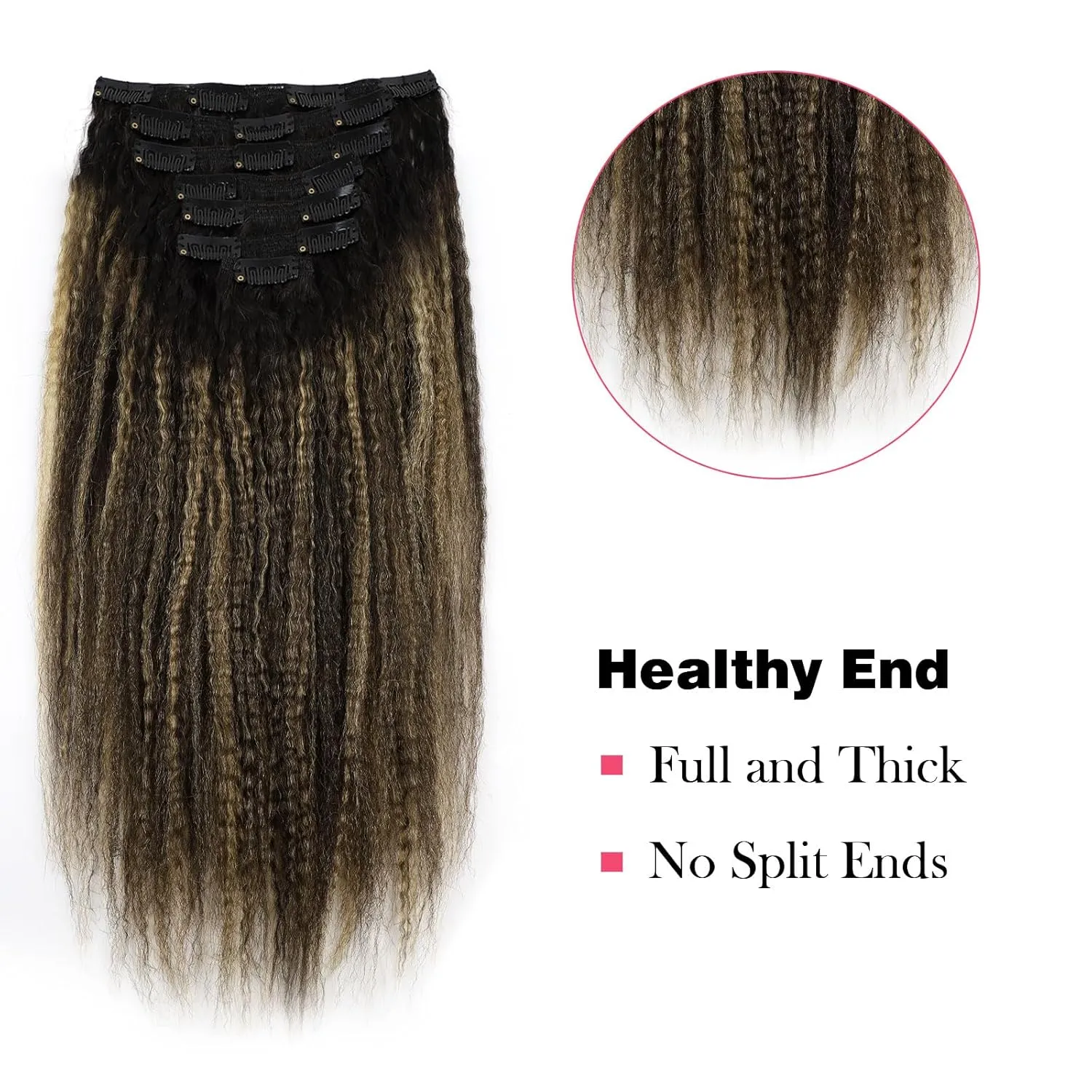 Sassina Clip in Thick Hair Extensions Human Hair 14 Inch Double Weft Remy Hair Extensions Clip ins Two Tone Natural Black Fading to Strawberry Blonde 120 Gram 7 Pcs with 17 Clips #T1B/1BP27