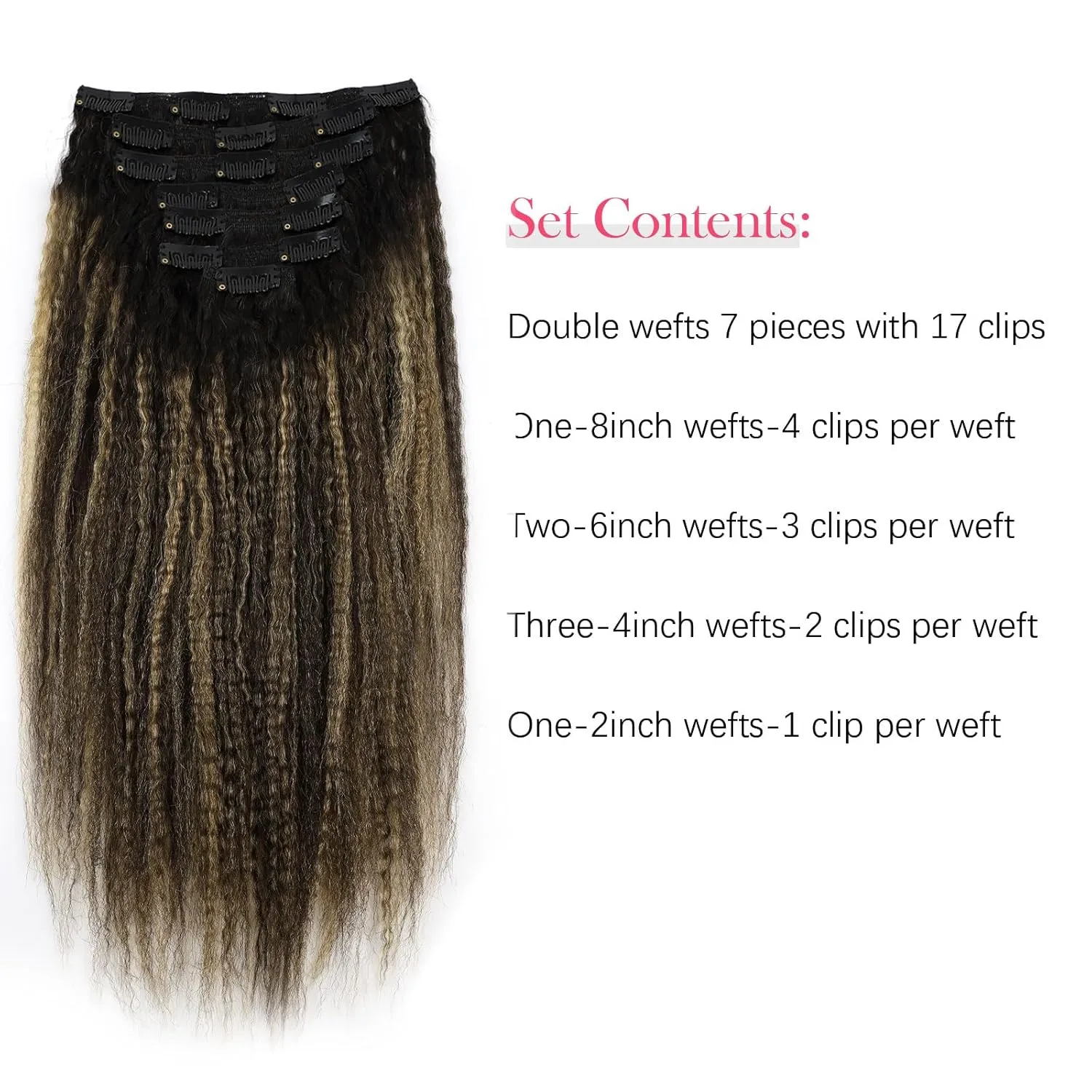 Sassina Clip in Thick Hair Extensions Human Hair 14 Inch Double Weft Remy Hair Extensions Clip ins Two Tone Natural Black Fading to Strawberry Blonde 120 Gram 7 Pcs with 17 Clips #T1B/1BP27