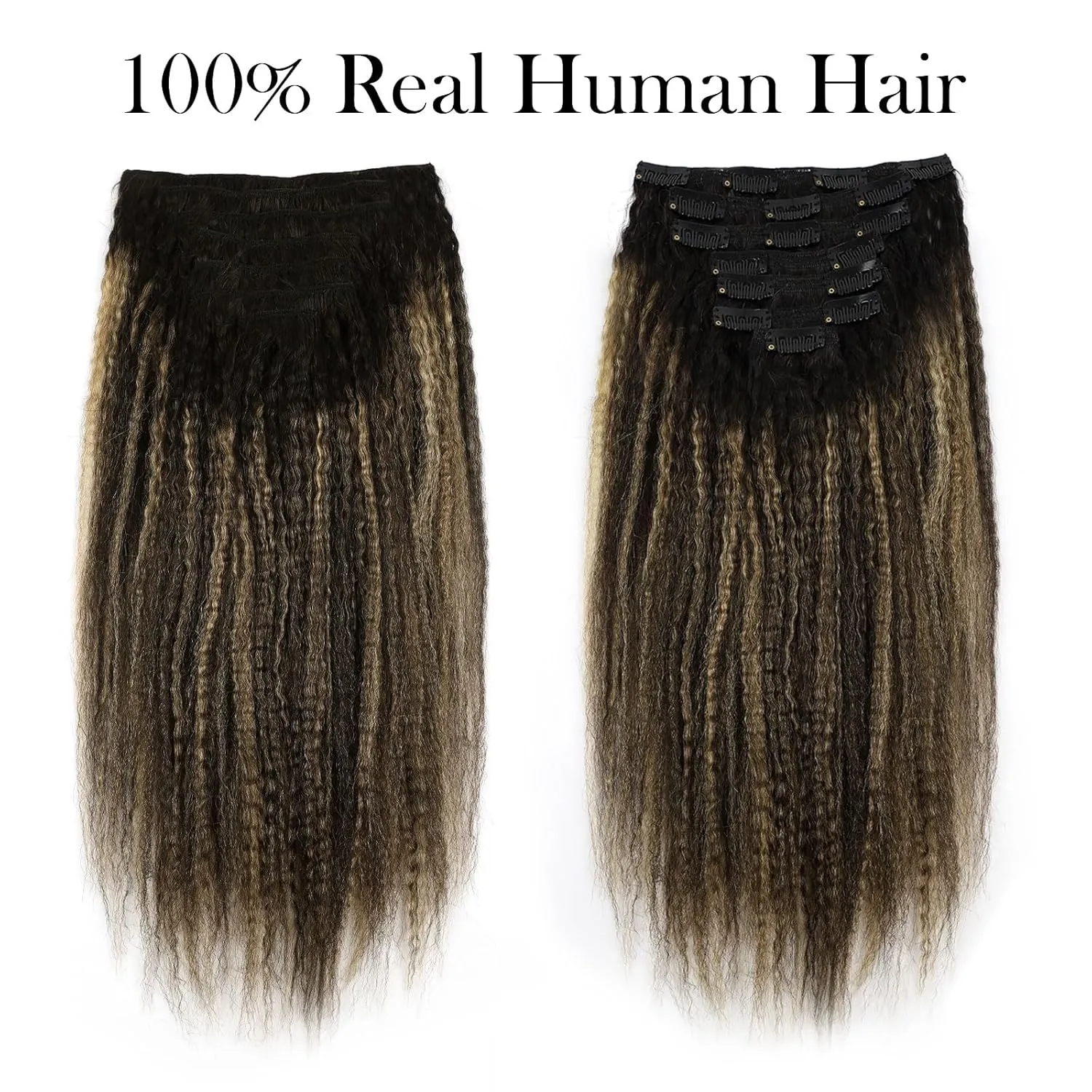 Sassina Clip in Thick Hair Extensions Human Hair 14 Inch Double Weft Remy Hair Extensions Clip ins Two Tone Natural Black Fading to Strawberry Blonde 120 Gram 7 Pcs with 17 Clips #T1B/1BP27