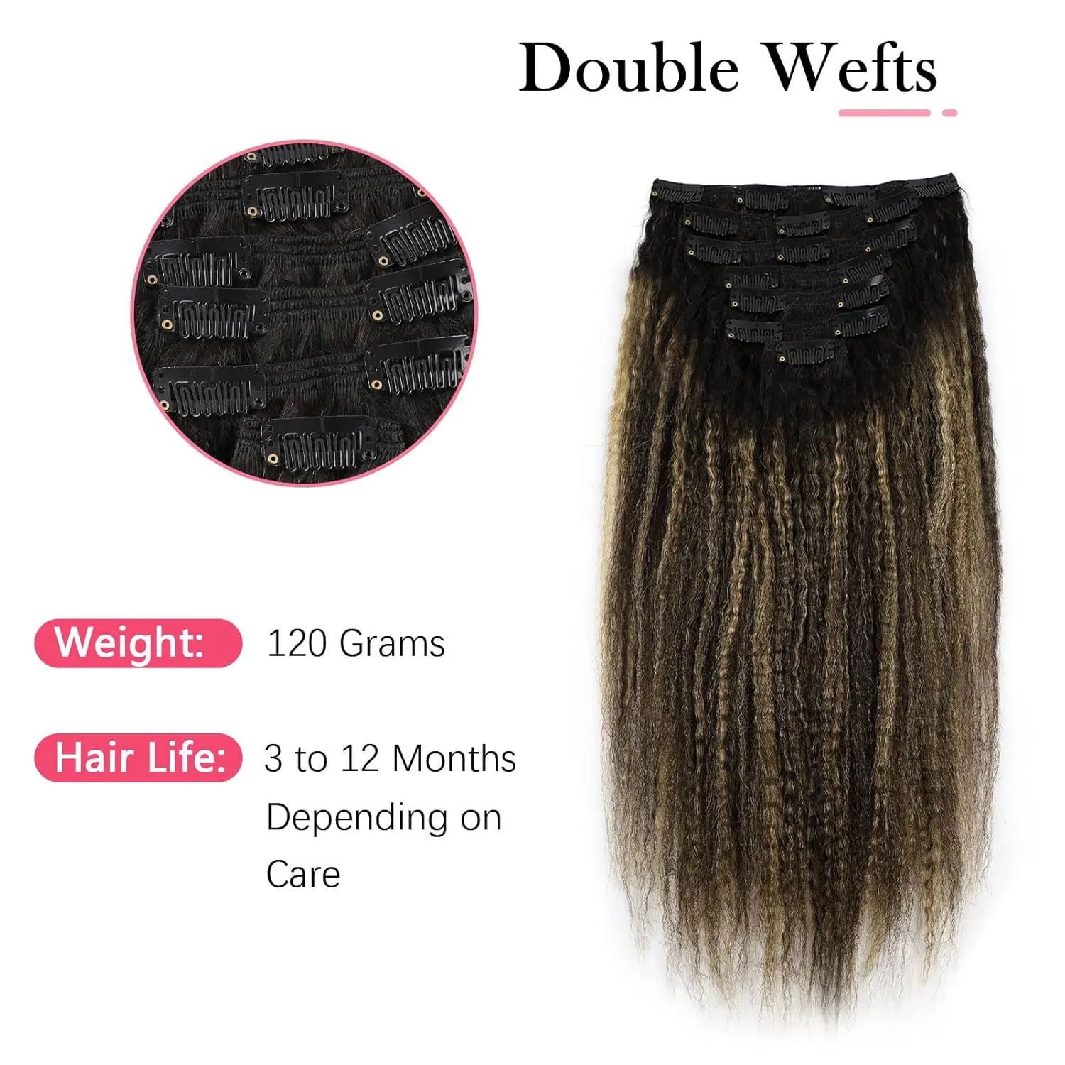 Sassina Clip in Thick Hair Extensions Human Hair 14 Inch Double Weft Remy Hair Extensions Clip ins Two Tone Natural Black Fading to Strawberry Blonde 120 Gram 7 Pcs with 17 Clips #T1B/1BP27