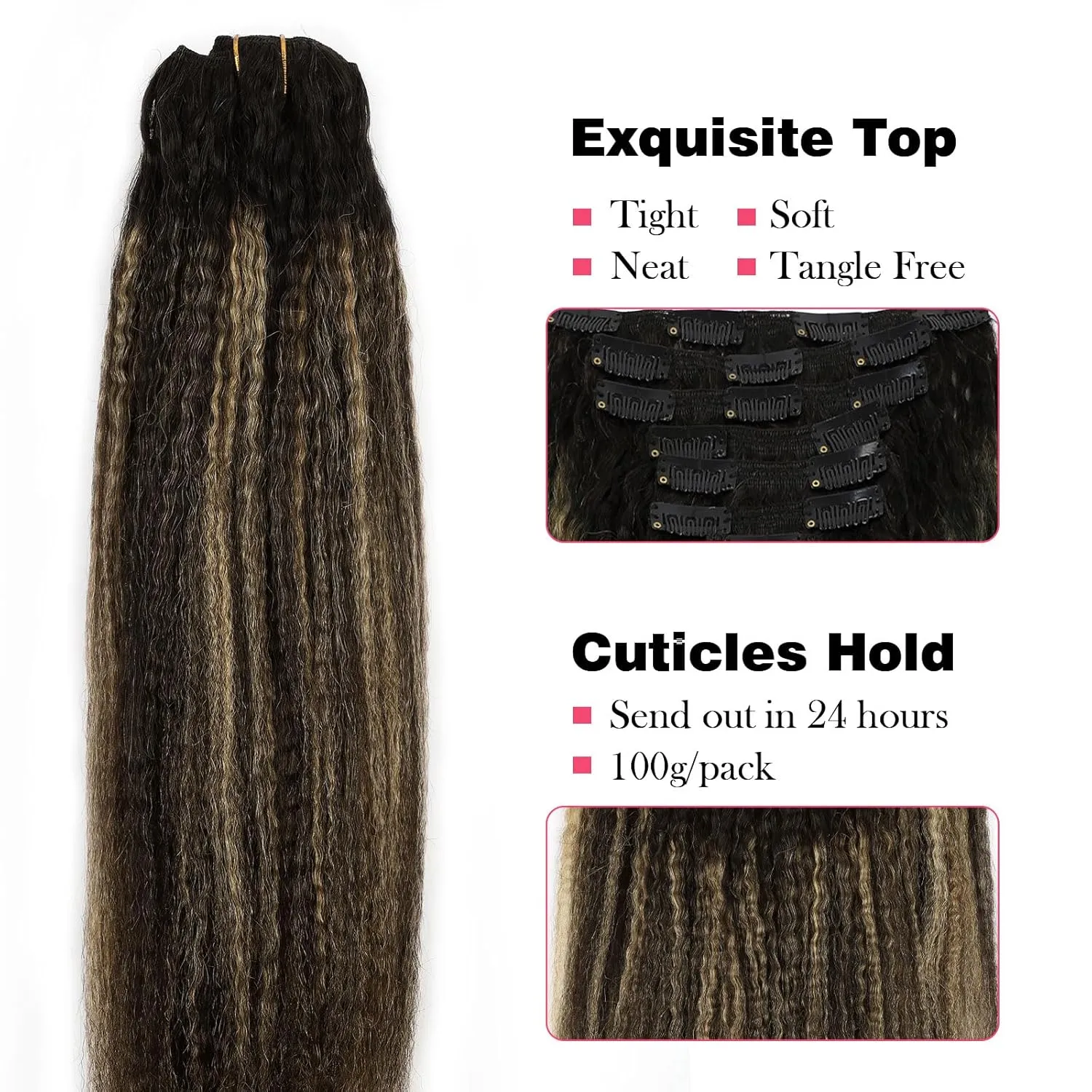 Sassina Clip in Thick Hair Extensions Human Hair 14 Inch Double Weft Remy Hair Extensions Clip ins Two Tone Natural Black Fading to Strawberry Blonde 120 Gram 7 Pcs with 17 Clips #T1B/1BP27