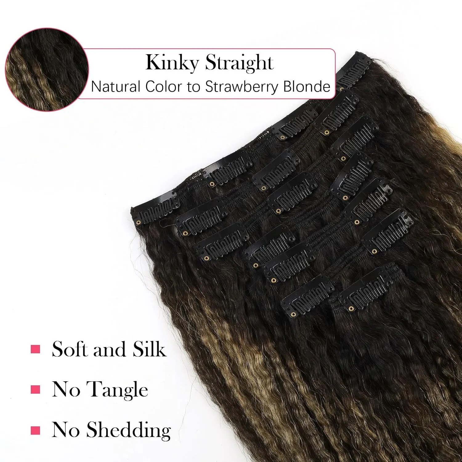 Sassina Clip in Thick Hair Extensions Human Hair 14 Inch Double Weft Remy Hair Extensions Clip ins Two Tone Natural Black Fading to Strawberry Blonde 120 Gram 7 Pcs with 17 Clips #T1B/1BP27