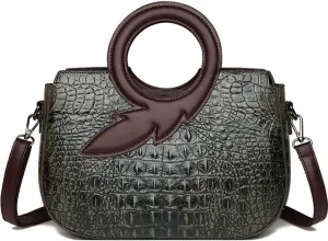 Satchel Bag for Women Crocodile-Embossed Pattern Handbag Ring Top Handle Shoulder Bag Embossed Leather Tote Purse