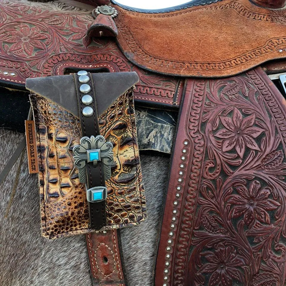 Savannah Croc Mini Saddle Bag with Your Choice of Buckle and Fringe for Phone, Keys, Roping Powder, etc