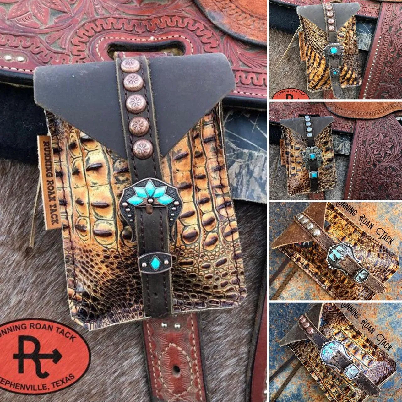 Savannah Croc Mini Saddle Bag with Your Choice of Buckle and Fringe for Phone, Keys, Roping Powder, etc