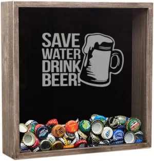 Save Water Drink Beer Shadow Box, Beer Cap Holder, Bottle Caps Display, Gift for Men, Man Cave, Gift for Dad, Husband Gift, Beer Cap Display, Wall Mounted or Free Standing (Distressed Wood Shadow Box)
