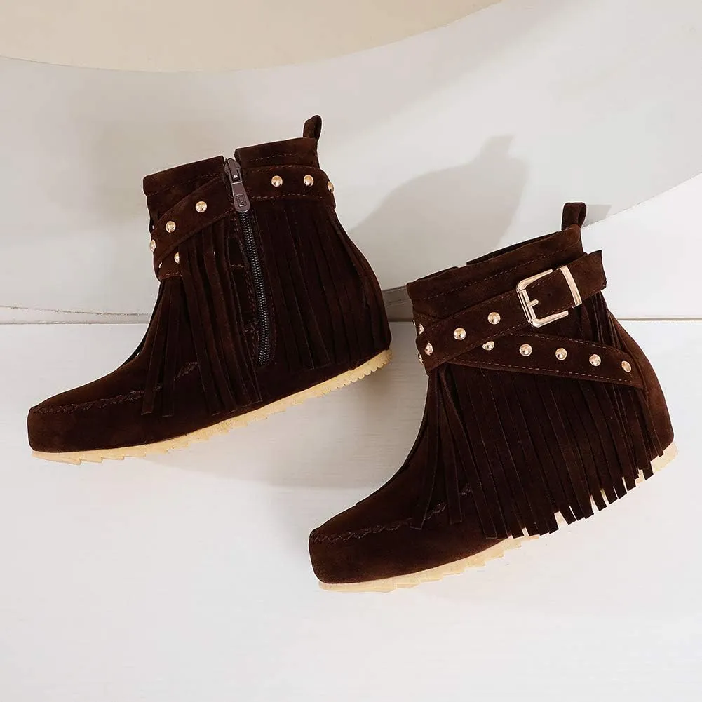 Scaoruki Women Casual Ankle Boots Flat Fringe Mocassion Booties