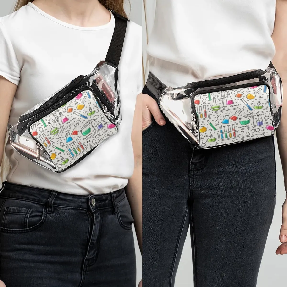 Science Formulas Laboratory Theme Clear Fanny Pack Stadium Approved Clear Crossbody Belt Bag for Women Men Transparent Waist Bag with Adjustable Strap for Concerts Sports Events Travel