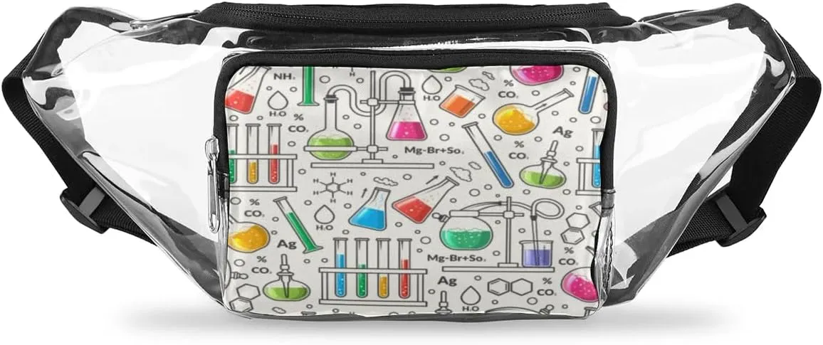 Science Formulas Laboratory Theme Clear Fanny Pack Stadium Approved Clear Crossbody Belt Bag for Women Men Transparent Waist Bag with Adjustable Strap for Concerts Sports Events Travel