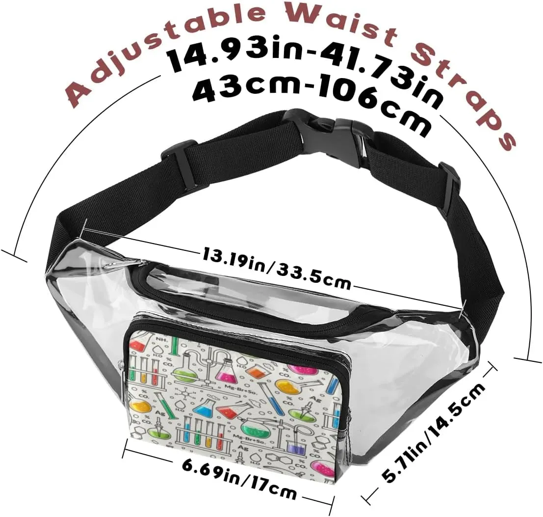 Science Formulas Laboratory Theme Clear Fanny Pack Stadium Approved Clear Crossbody Belt Bag for Women Men Transparent Waist Bag with Adjustable Strap for Concerts Sports Events Travel