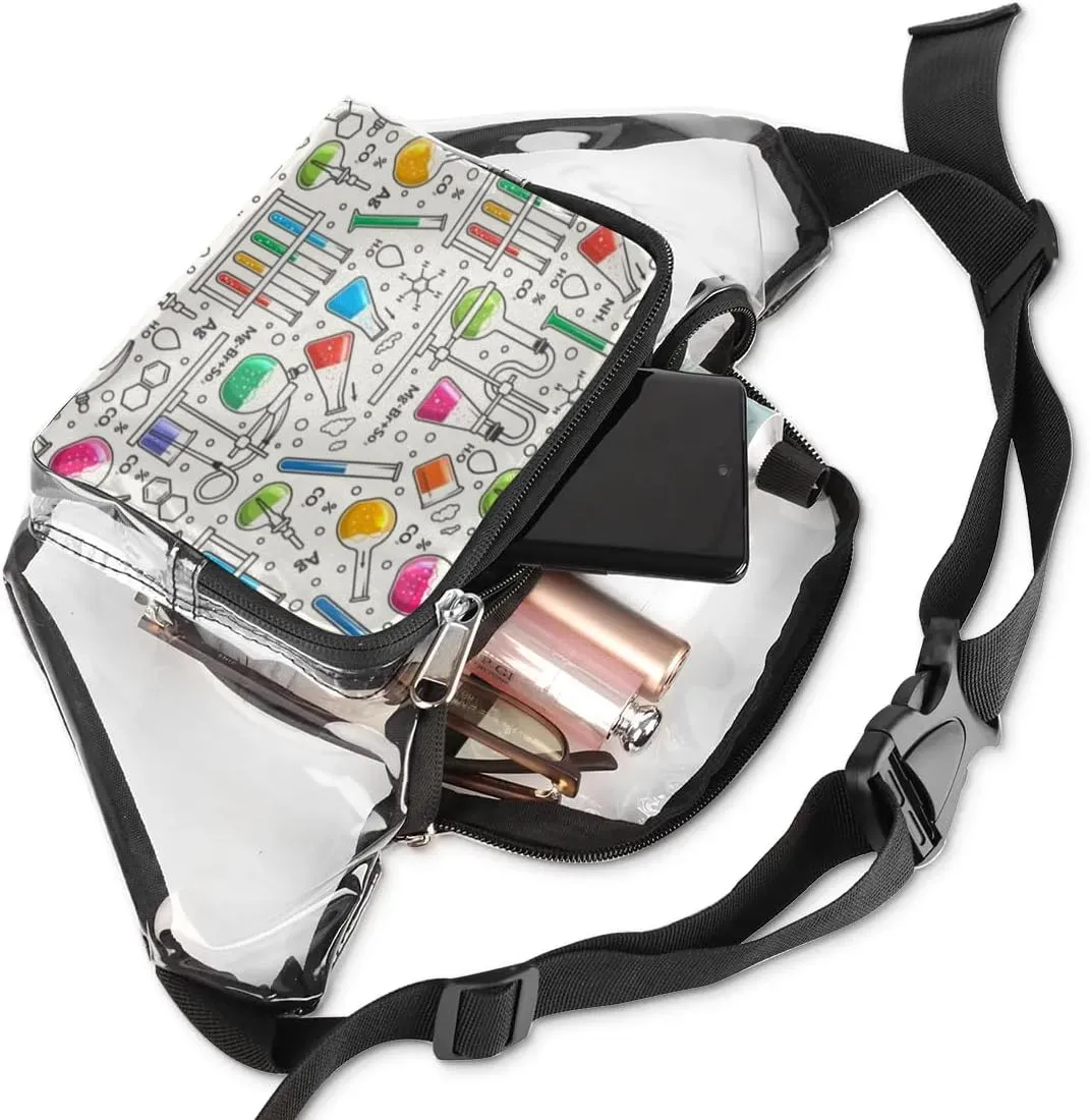 Science Formulas Laboratory Theme Clear Fanny Pack Stadium Approved Clear Crossbody Belt Bag for Women Men Transparent Waist Bag with Adjustable Strap for Concerts Sports Events Travel