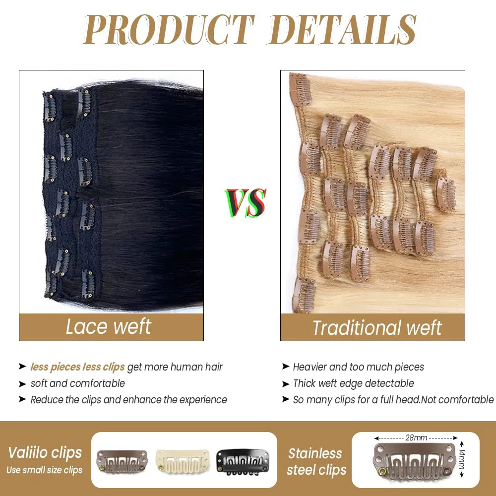 Seamless Lace Clip in Hair Extensions Balayage Black to Caramel Blonde Highlights 4 Pieces 100g 16 Inch
