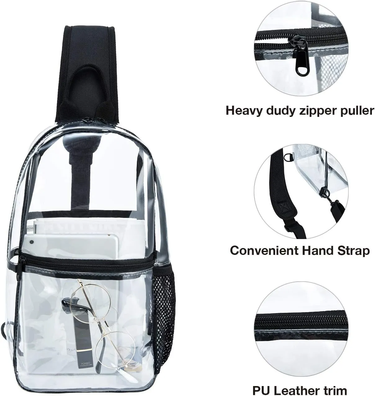 See-Through Clear Sling Backpack, Crossbody Bag for Men, Transparent Concert Approved Bag Plastic One Strap
