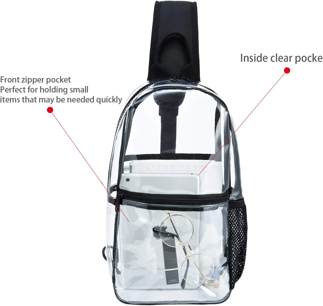 See-Through Clear Sling Backpack, Crossbody Bag for Men, Transparent Concert Approved Bag Plastic One Strap