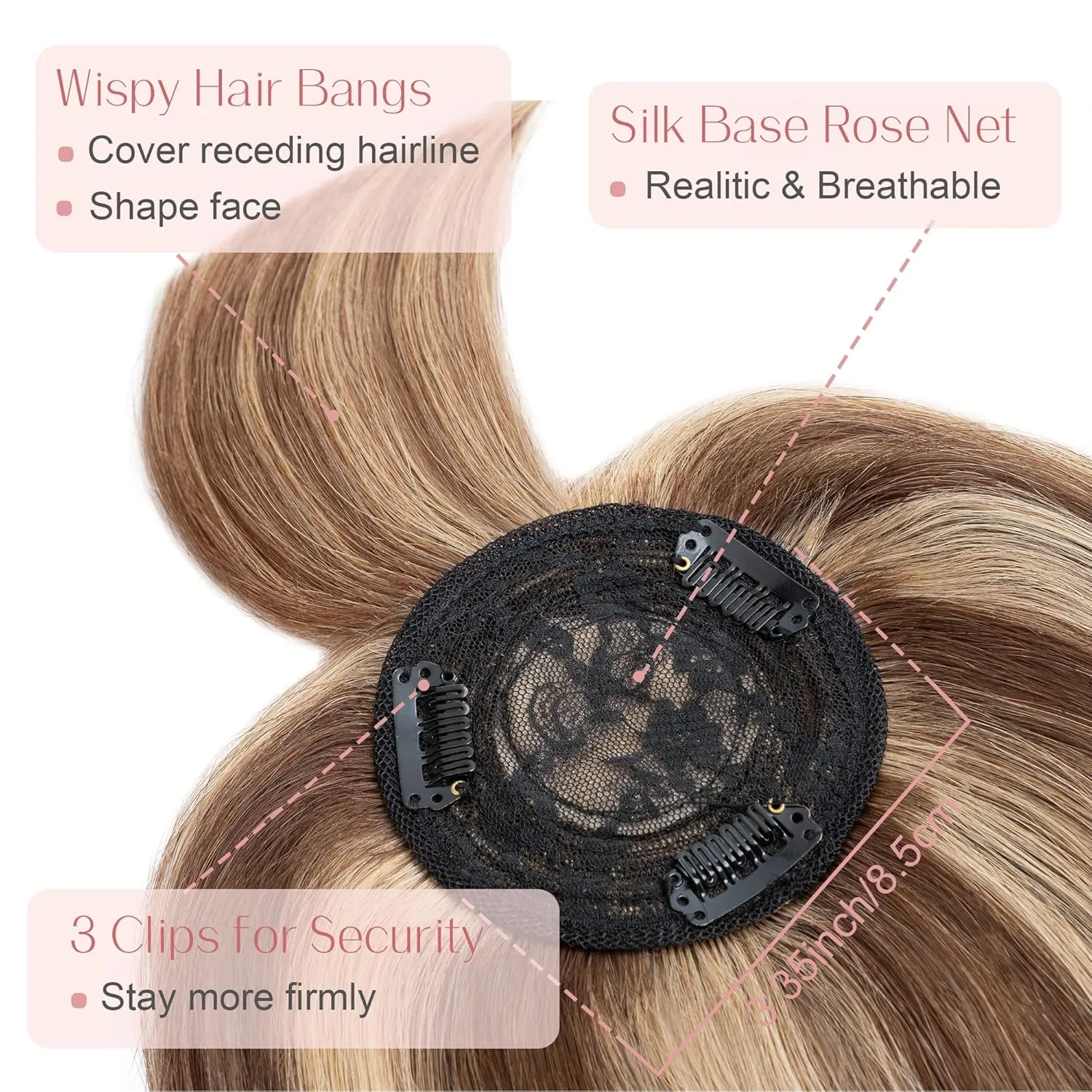 SEGO Hair Toppers for Women Real Human Hair with Bangs Mono Base 10 Inch Clip In Bangs Wiglets Topper Hair Pieces for Women with Thinning Hair -4P27 Medium Brown&Dark Blonde